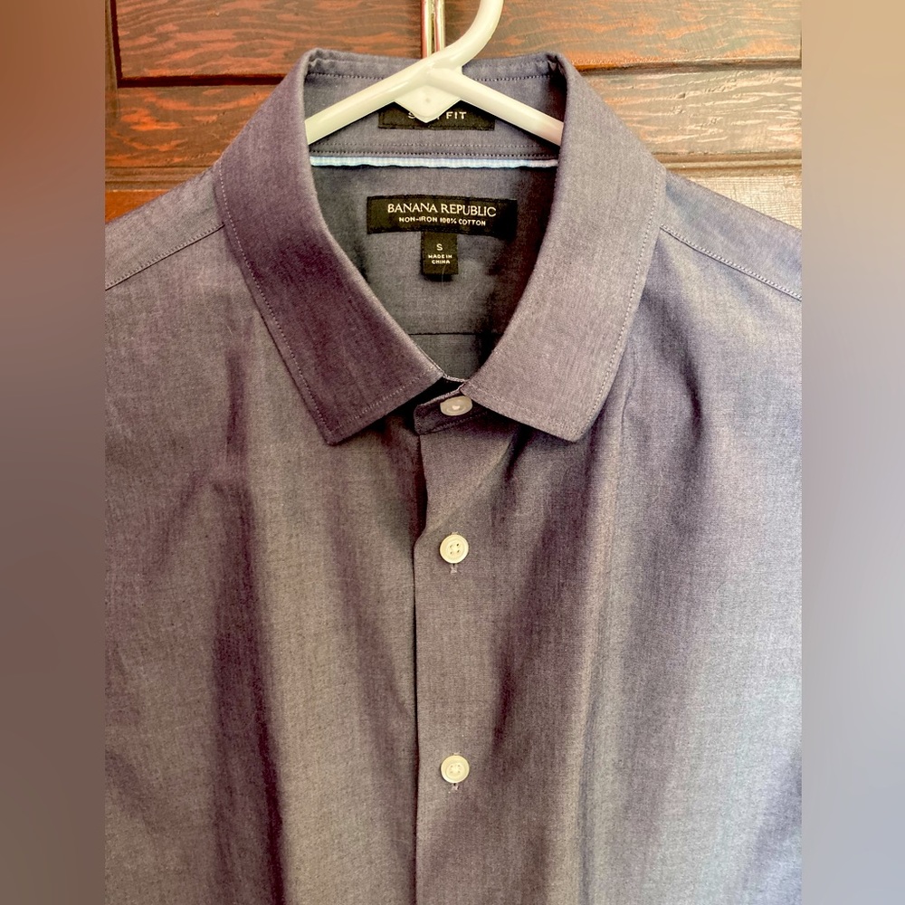 Banana Republic non-iron cotton slim fit small gray dress shirt